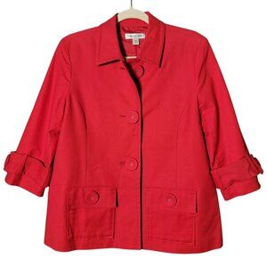 Coldwater Creek Womens Red Big Buttons 3/4 Sleeves Work Blazer Jacket Size 8